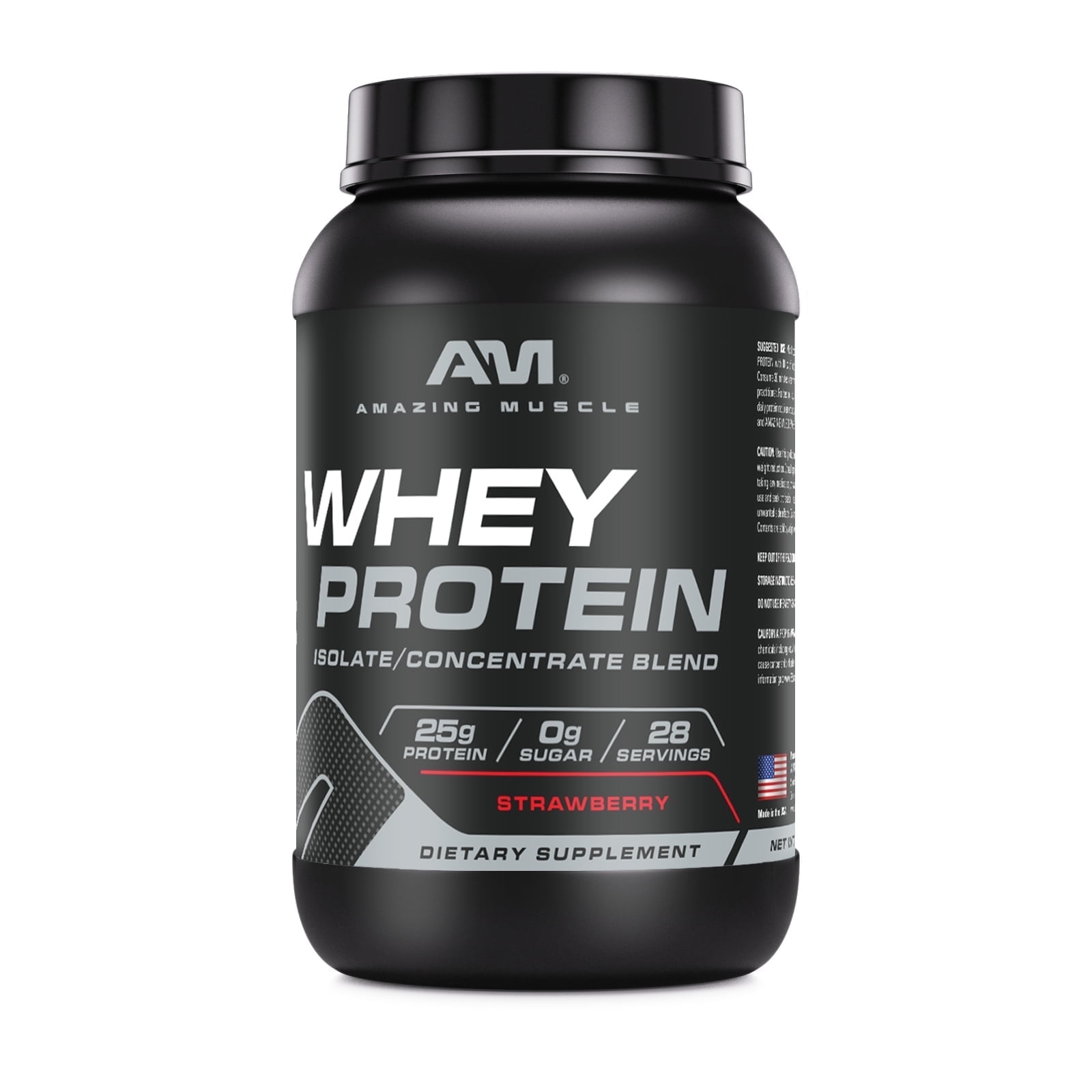 Amazing Muscle Whey Protein (Isolate & Concentrate) 2 Lbs Powder Supplement | Strawberry Flavor | 26 Serving | Non-GMO | Gluten-Free |