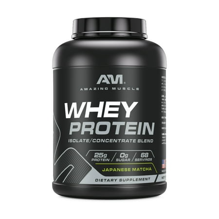 Amazing Muscle Whey Protein (Isolate & Concentrate) 5 Lbs Powder Supplement | Japanese Matcha Flavor | 68 Serving | Non-GMO | Gluten-Free | Made in USA