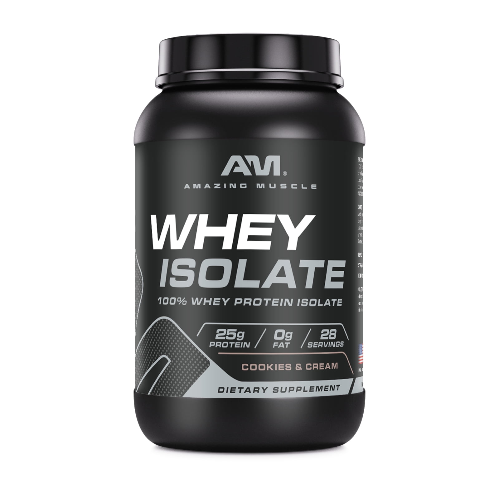 Amazing Muscle Whey Protein Isolate Powder 2Lbs Cookies \u0026 Cream Flavor | 25 Grams Protein Per Serving | 28 Servings Supplement | 100% Whey Isolate | Made in USA