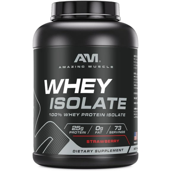 Amazing Muscle Whey Protein Isolate Powder 5 Lbs Strawberry Flavor | 25 Grams Protein Per Serving | 73 Servings Supplement | 100% Whey Isolate | Made in USA