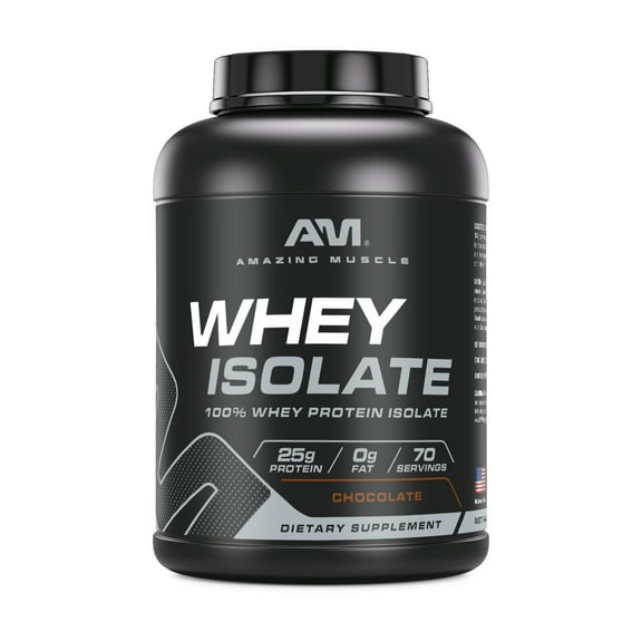 Amazing Muscle Whey Protein Isolate Powder 5Lbs Chocolate Flavor | 25 Grams Protein Per Serving | 70 Servings Supplement | 100% Whey Isolate | Made in USA