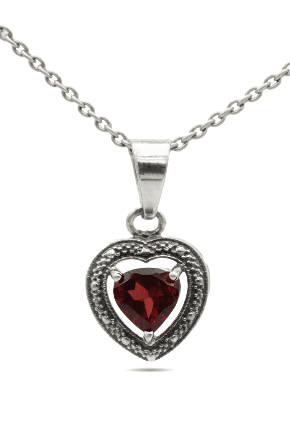 Amazing Natural Red garnet Art Deco Pendant Heart Shape 925 Solid Sterling Silver Solitaire Pendant - Birhtstone Necklace
