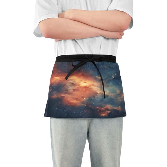 Amazing Nebula Cloud Server Apron with 3 Pockets Waterproof Waitress Waist Short Apron for Man Woman 12 Inches