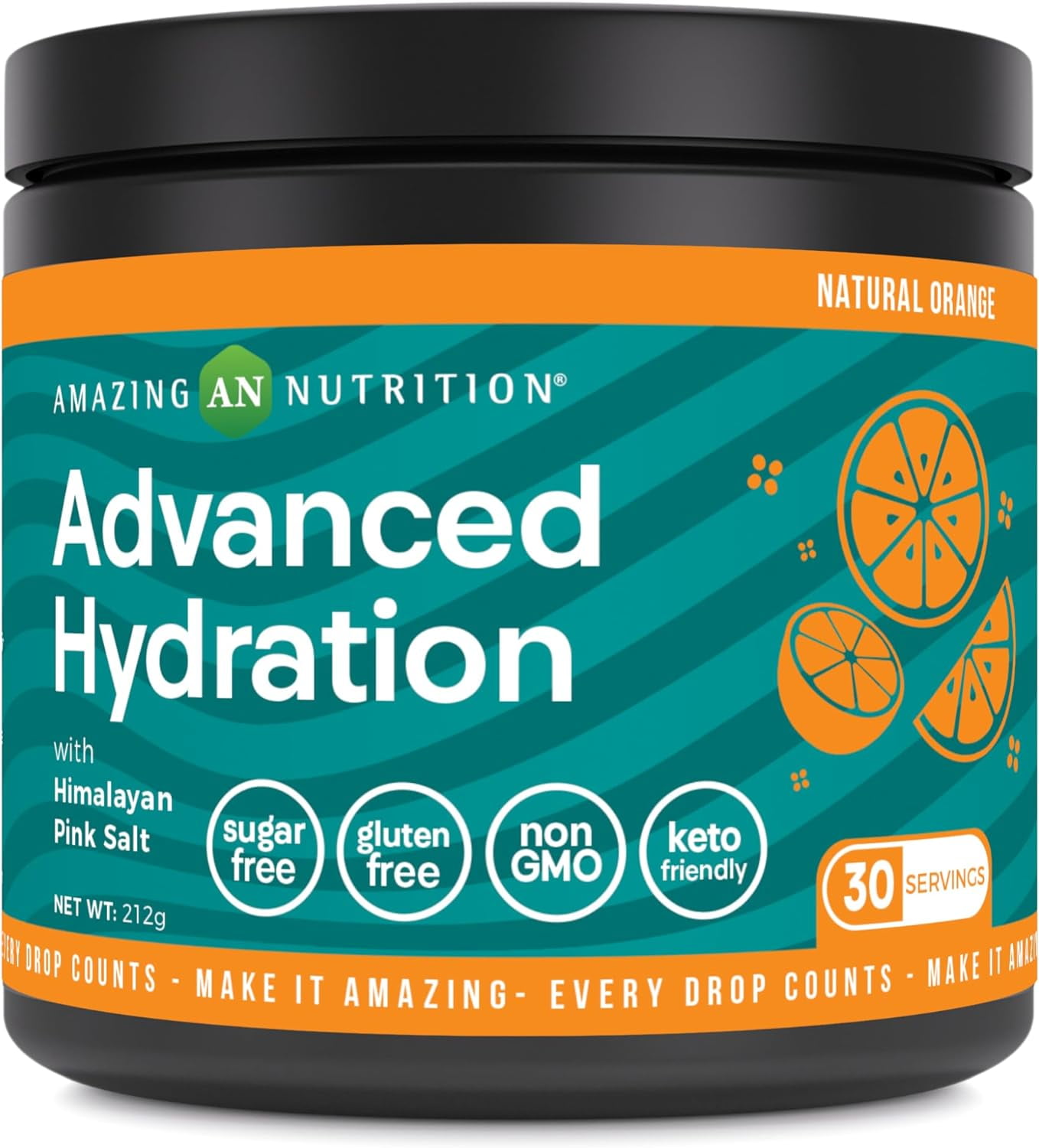 Amazing Nutrition Advanced Hydration, Electrolyte Powder 30 Servings | Natural Orange | Packed with Essential Minerals | Sugar-Free | Keto Friendly | Non-GMO | Gluten-Free