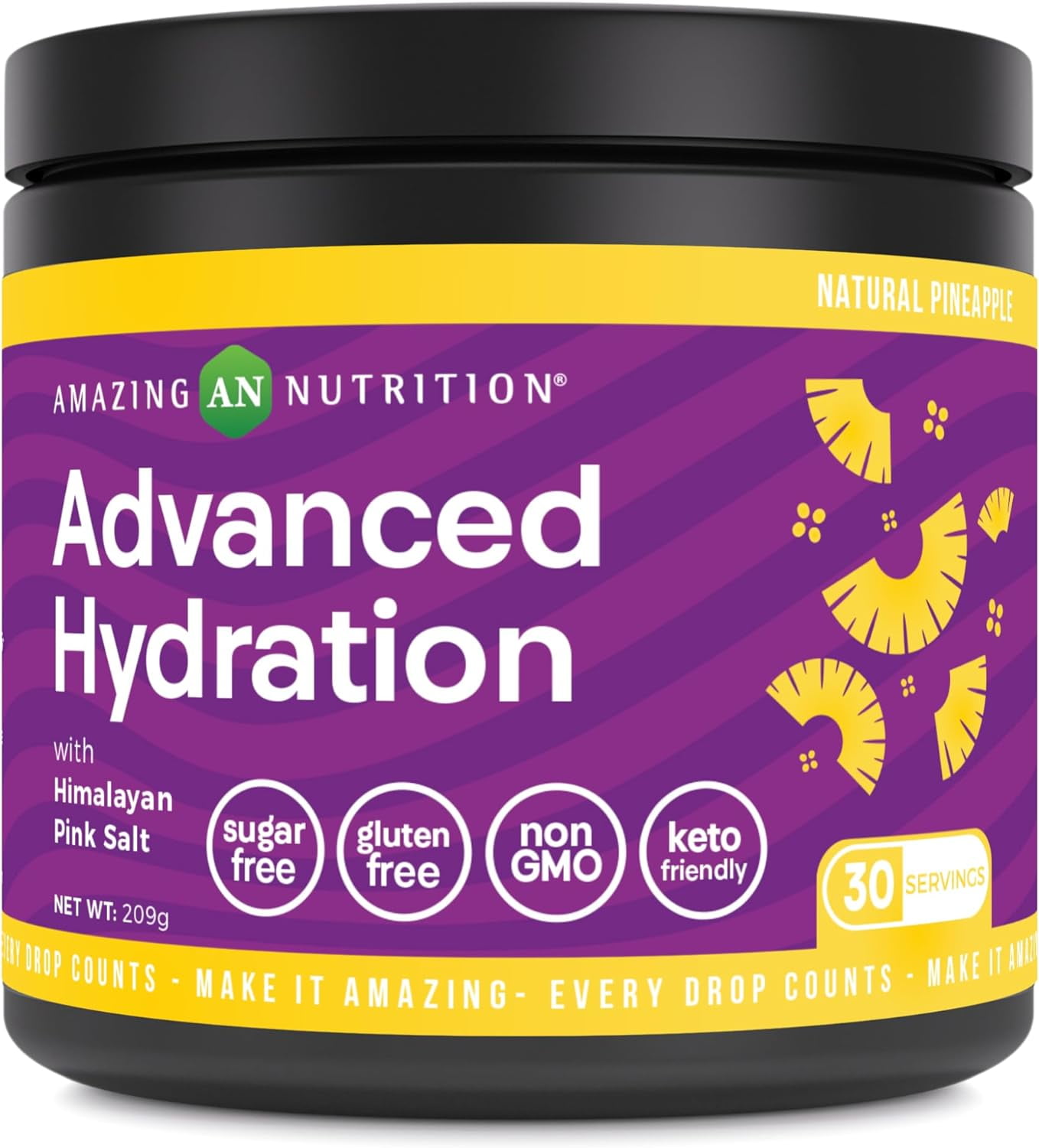 Amazing Nutrition Advanced Hydration, Electrolyte Powder 30 Servings | Natural Pineapple | Packed with Essential Minerals | Sugar-Free | Keto Friendly | Non-GMO | Gluten-Free