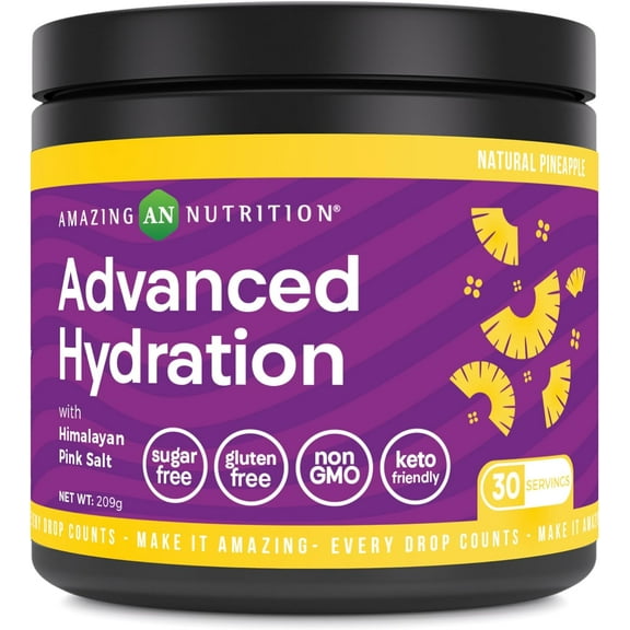 Amazing Nutrition Advanced Hydration, Electrolyte Powder 30 Servings | Natural Pineapple | Packed with Essential Minerals | Sugar-Free | Keto Friendly | Non-GMO | Gluten-Free