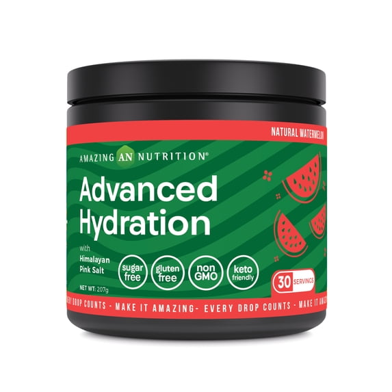 Amazing Nutrition Advanced Hydration, Electrolyte Powder 30 Servings | Natural Watermelon | Packed with Essential Minerals | Sugar-Free | Keto Friendly | Non-GMO | Gluten-Free