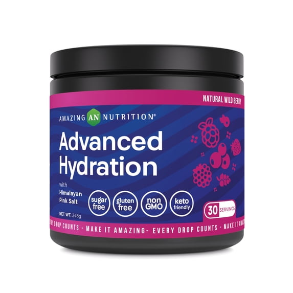 Amazing Nutrition Advanced Hydration, Electrolyte Powder 30 Servings | Natural Wild Berry | Packed with Essential Minerals | Sugar-Free | Keto Friendly | Non-GMO | Gluten-Free | Made in USA
