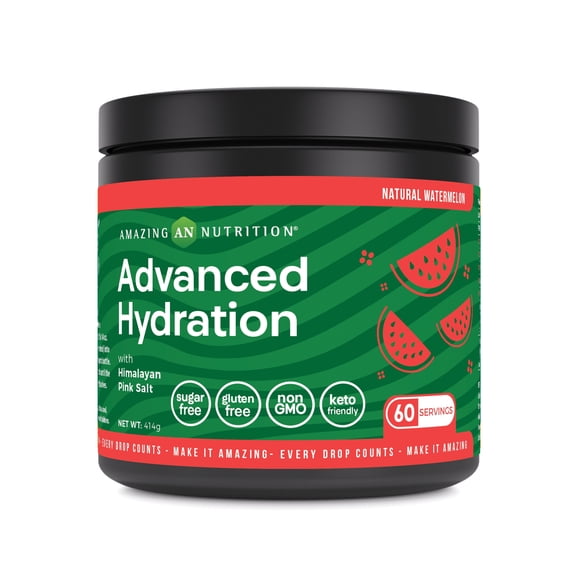 Amazing Nutrition Advanced Hydration, Electrolyte Powder 60 Servings | Natural Watermelon | Packed with Essential Minerals | Sugar-Free | Keto Friendly | Non-GMO | Gluten-Free