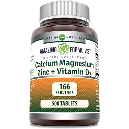 Amazing Formulas Calcium Magnesium Zinc + D3 500 Tablets Supplement | Calcium 1000mg - Magnesium 400mg - Zinc 25mg Plus Vitamin D3 600 IU | Non-GMO | Gluten-Free