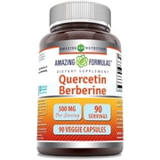 Amazing Formulas Quercetin Berberine 500mg Per Serving 90 Veggie Capsules Supplement | 250mg Quercetin & 250mg Berberine | Non-GMO | Gluten Free | Ideal for Vegetarians