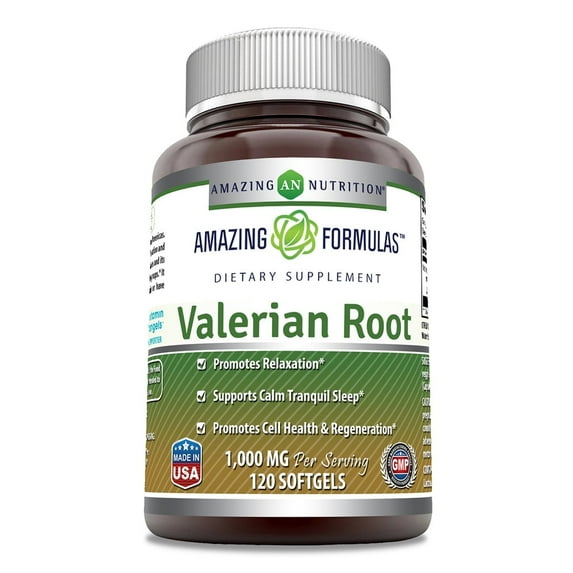 Amazing Formulas Valerian Root Dietary 1000mg Per Serving 120 Softgels Supplement | 4:1 Concentrated | Non-GMO | Gluten Free |
