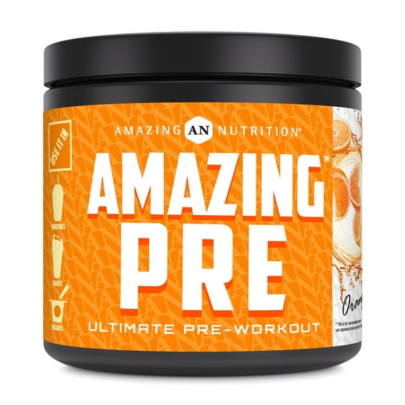 Amazing Nutrition Amazing PRE 210g - Ultimate Pre Work Out - Orange Flavor | BCAAs, Creatine HCI, Citrulline Malate, Beta-Alanine, Betaine, & More | 30 Servings Per Bottle | 1 Scoop(7g) Per Serving