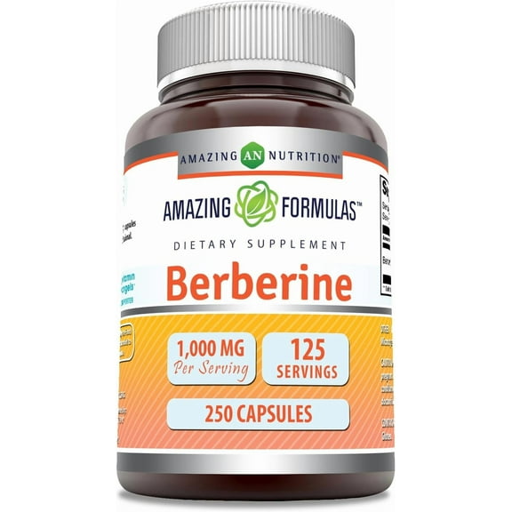 Amazing Formulas Berberine 1000mg Per Serving 250 Capsules Supplement | Non GMO | Gluten Free | Made in USA