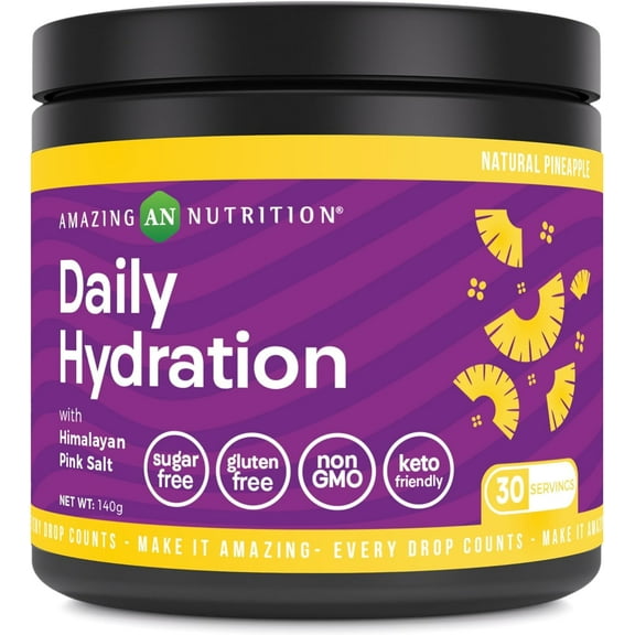 Amazing Nutrition Daily Hydration, Electrolyte Powder 30 Servings Bottle | Natural Pineapple Flavor | Packed with Essential Minerals | Sugar-Free | Keto Friendly | Non-GMO | Gluten-Free