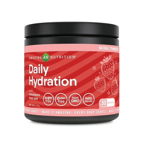 Amazing Nutrition Daily Hydration, Electrolyte Powder 30 Servings Bottle | Natural Strawberry Flavor | Packed with Essential Minerals | Sugar-Free | Keto Friendly | Non-GMO | Gluten-Free