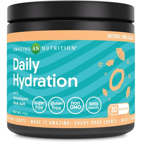 Amazing Nutrition Daily Hydration, Electrolyte Powder 30 Servings Bottle | Natural Pina Colada Flavor | Packed with Essential Minerals | Sugar-Free | Keto Friendly | Non-GMO | Gluten-Free