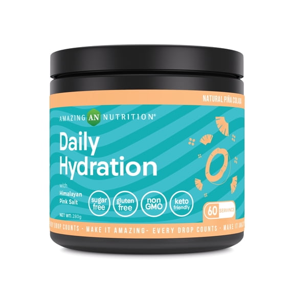 Amazing Nutrition Daily Hydration, Electrolyte Powder 60 Servings Bottle | Natural Pina Colada Flavor | Packed with Essential Minerals | Sugar-Free | Keto Friendly | Non-GMO | Gluten-Free