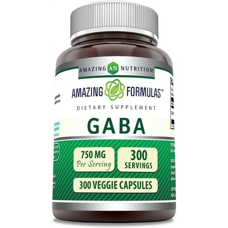 Amazing Formulas GABA 750 Mg per Serving 300 Veggie Capsules Supplement| Non-GMO | Gluten-Free | Made in USA | Ideal for Vegetarians