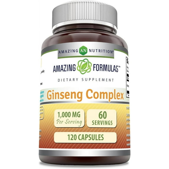 Amazing Formulas Ginseng Complex 1000mg of 4:1 Korean Ginseng Extract, 120 Capsules Supplement | Non-GMO | Gluten Free |