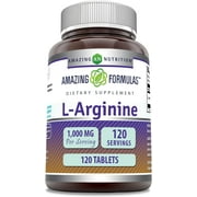 Amazing Formulas L-Arginine 1000mg Per Serving 120 Tablets Supplement | Best Amino Acid Supplement for Women & Men | Non-GMO | Gluten Free