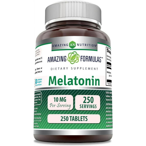 Amazing Formulas Melatonin 10mg Per Serving 250 Tablets Supplement | Non GMO | Gluten Free | Made in USA | Suitable for Vegetarian