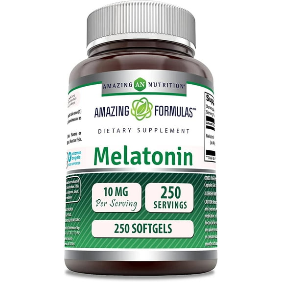 Amazing Nutrition Melatonin 10mg Softgels Supplement | Non-GMO | Gluten Free | Made in USA (250 Count)