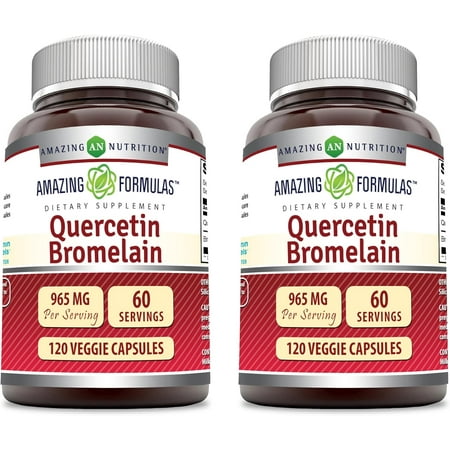 Amazing Formulas Quercetin Bromelain 965mg Per Serving 120 Veggie Capsules Supplement | 800mg Quercetin & 165mg Bromelain | Non-GMO | Gluten Free | Suitable for Vegetarians | Pack of 2