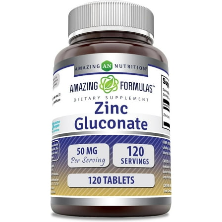 Amazing Formulas Zinc Gluconate 50Mg Per Serving 120 Tablets Supplement | Non-GMO | Gluten-Free | Made in USA