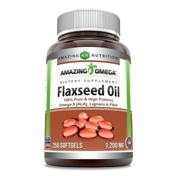 Amazing Omega Flaxseed Oil 3600mg Per Serving 250 Softgel Supplement | Omega 3, Lignans & Fiber | Excellent source of Omega 3s | Non-GMO | Gluten Free | Made in USA