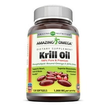 Amazing Omega Krill Oil with Omega 3s EPA, DHA, Phospholipids and Astaxanthin 1000mg per Serving 120 softgels Supplement | Non-GMO | Gluten Free