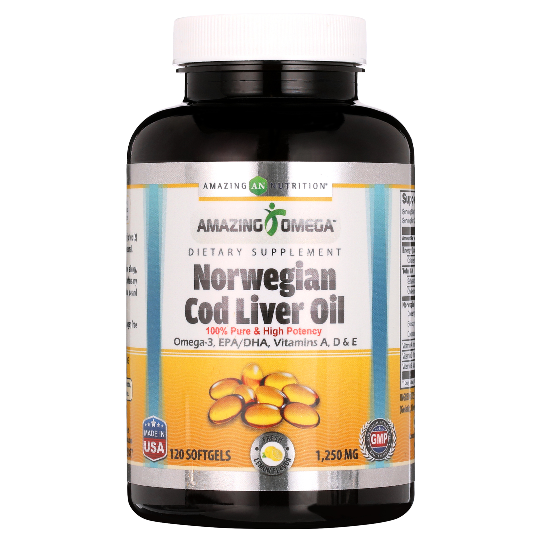 Amazing Omega Norwegian Cod Liver Oil 1250mg 120 Softgels - image 1 of 7