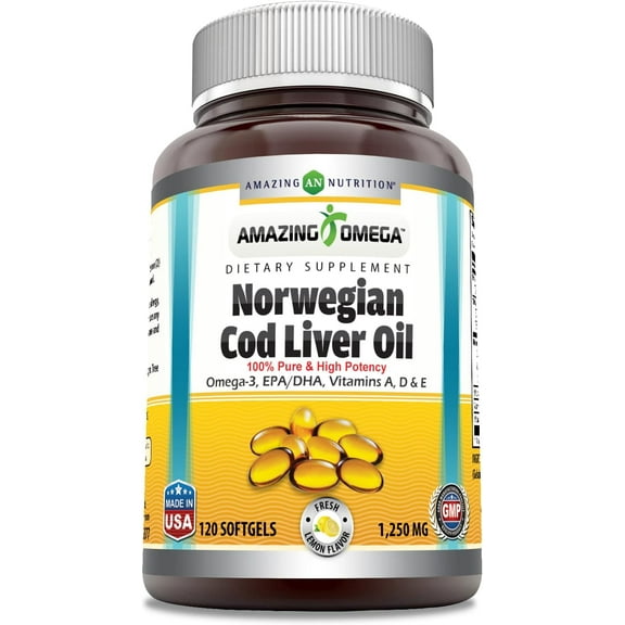 Amazing Omega Norwegian Cod Liver Oil 1250mg Per Serving 120 Softgels Supplement