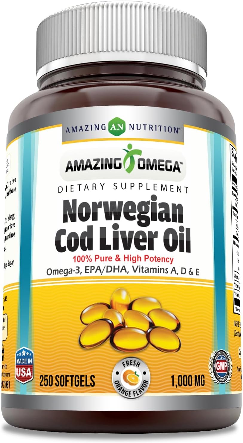 Amazing Omega Norwegian Cod Liver Oil (Omega3 EPA/DHA) 1000 Mg Per Serving 250 Softgel