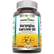 Amazing Omega Norwegian Cod Liver Oil (Omega-3 EPA/DHA) 1000 Mg Per Serving 250 Softgel Supplement | Orange Flavor | Non-GMO | Gluten-Free | Made in USA