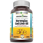 Amazing Omega Norwegian Cod Liver Oil 1000 Mg Per Serving 250 Softgels Supplement | Lemon Flavor | Non-GMO | Gluten-Free | Rich Omega-3, EPA, DHA, Vitamin A, D & Vitamin Supplements
