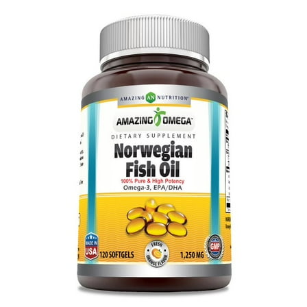 Amazing Omega Norwegian Fish Oil 1250mg Per Serving 120 Softgels Supplement