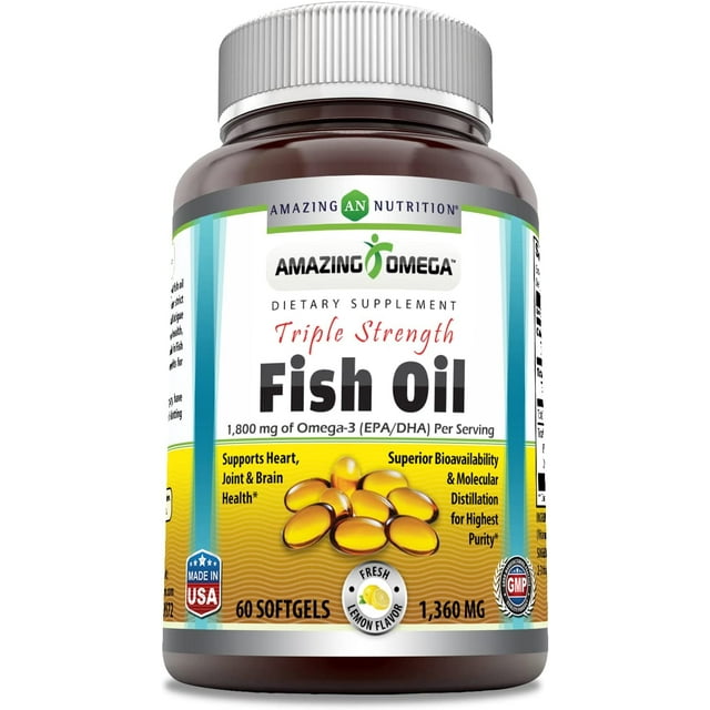 Amazing Omega Triple Strength Fish Oil 1360 Mg, Lemon Flavor, 60 Gel