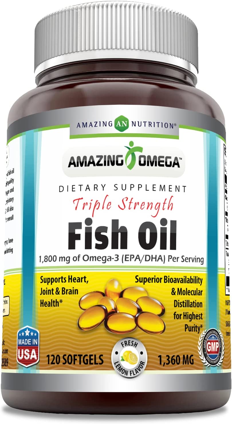 Amazing Omega Triple Strength Fish Oil - 1,360 Mg,120 Softgels(Non-GMO
