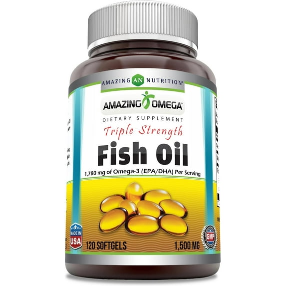 Amazing Omega Triple Strength Fish Oil 1500 Mg Per Serving 120 Softgels Supplement | Non-GMO | Gluten Free | Made in USA