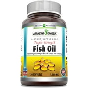 Amazing Omega Triple Strength Fish Oil (Omega-3, EPA/DHA) 1360 Mg Per Serving 120 Softgels Supplement  | Non-GMO | Gluten-Free | Made in USA