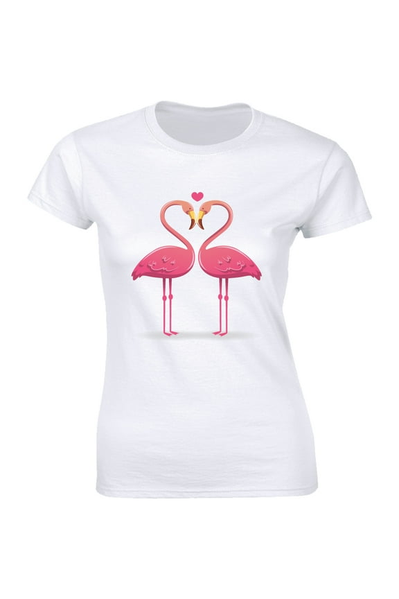 Amazing Pink Flamingo Bird Couple Shape Heart Women's T-Shirt