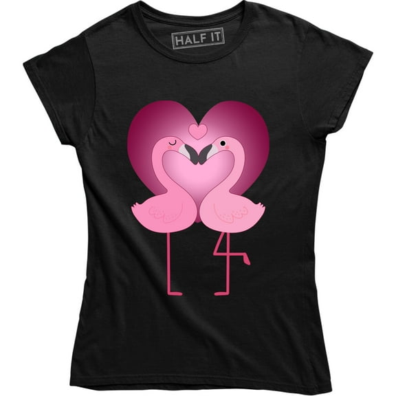 Amazing Pink Flamingo Bird Couple Shape Heart Women's Tee Shirt