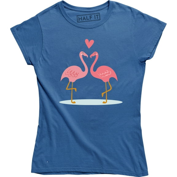 Amazing Pink Flamingo Bird Couple Shape Heart Women's Tee