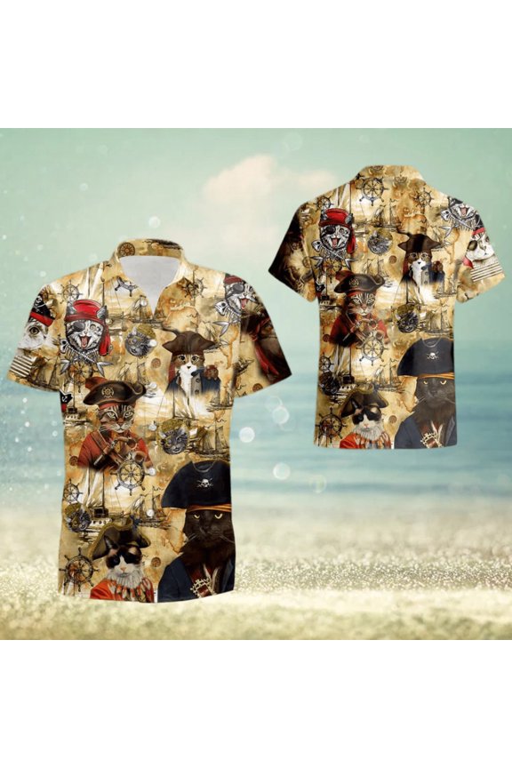 Amazing Pirate Cat Unisex Hobbies Summer Gift Hawaiian Shirt For Men And Women
