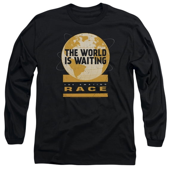 Amazing Race Waiting World Long Sleeve Adult 18/1 T-Shirt Black
