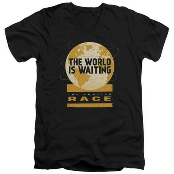 Amazing Race-Waiting World - Short Sleeve Adult 30-1 V-Neck Tee - Black- Medium