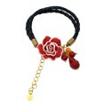 thumbnail image 1 of Amazing Red Rose & Stone Beads w/ Pearls on Braided Leatherette Bracelet, 1 of 4