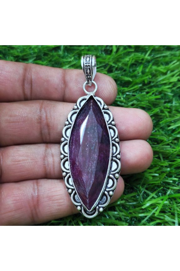 Amazing Red Ruby Gemstone Handmade 925 Sterling Silver Pendant 62 mm