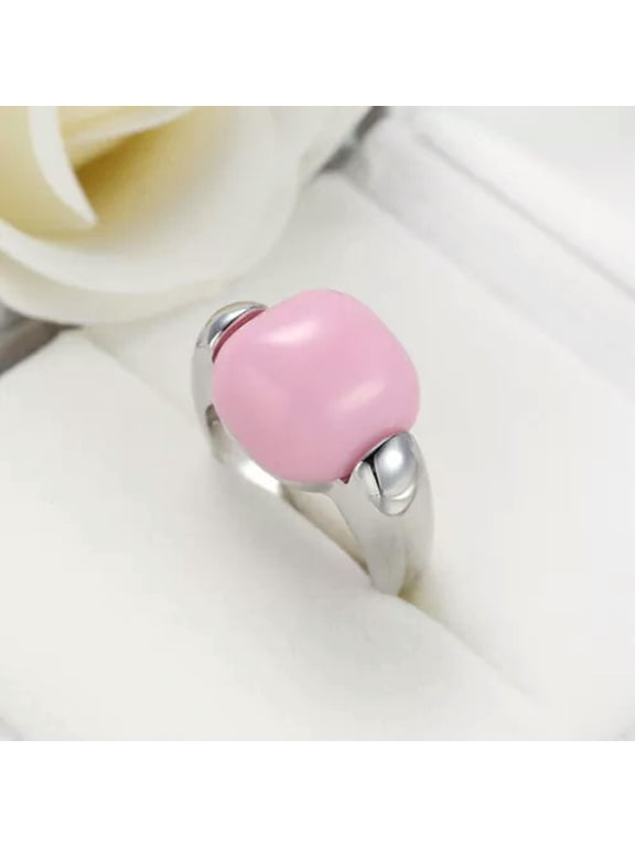 Amazing Round Pink White Black Opal White Gold Filled Men Women's Ring Size 6-10
